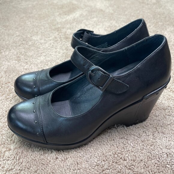 Dansko Shoes - Dansko Shoes Womens 40 Black Fanny Wedge Mary Jane Leather Casual Comfort Heel